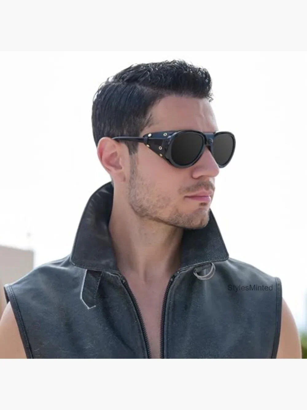 Aviator Steampunk Polarized Sunglasses with Leather Side Shield